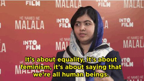 Gif da Malala Yousafzai dizendo: “It’s about equality, it’s about feminism, it’s about saying that we’re all human beings.”