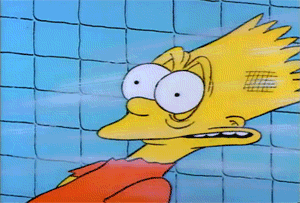 TV character Bart Simpson reacts to loud noise 