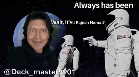 Astronaut from the Always Has Been meme looking back at Earth with a recognition expression