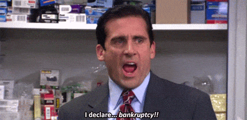 Michael Scott from The Office shouting 'I declare bankruptcy'