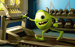 mike wazowski tripping on the treadmill