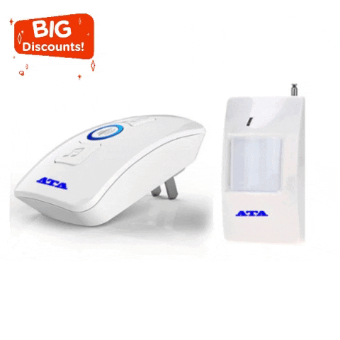 Chuông báo trộm không dây đa năng ATA AT-338. Đầu cảm ứng dùng pin 9V và chuông cắm trực tiếp vào ổ điện 220V.