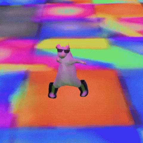 Cartoon rat in sunglasses dancing on a flashing disco floor
