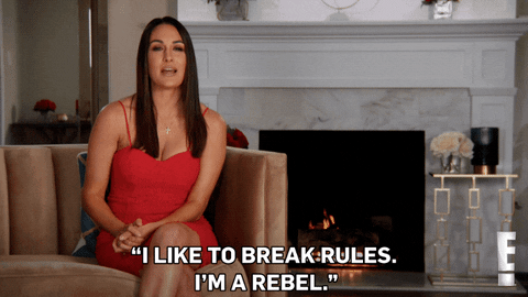 A woman talking about breaking rules and being a rebel