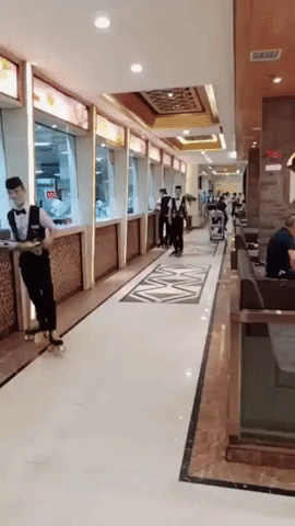 Waiters with roller skates in random gifs