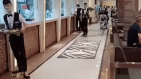 Waiters with roller skates gif
