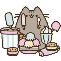 Pusheen the Cat surrounded by ice cream treats