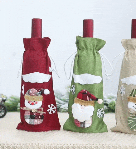 Christmas wine bottle cover red Santa design for festive table