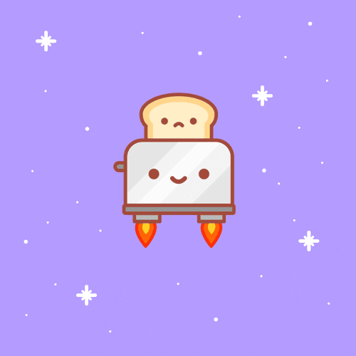 Cartoon toaster launching a piece of toast into space
