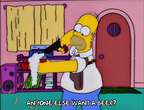 Image result for homer opening beer with gun gif