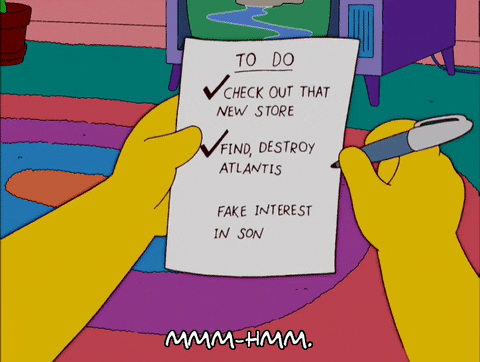 Homero Simpson tachando una lista de sus pendientes