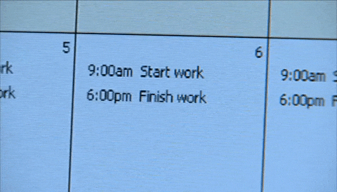 Gif of a calendar filled with work hours.