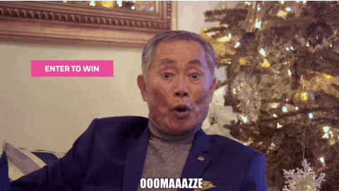 George Takei delivering his iconic 'Oh My' phrase with a slight head tilt and widened eyes.