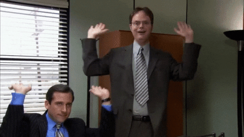 Office characters raising the roof