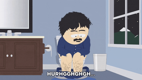 South Park character on toilet in pain