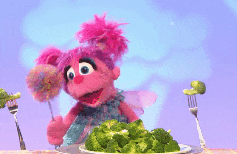 Lola de plaza sesamo comiendo brócoli