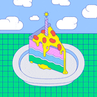 Animated slice of birthday cake with a candle