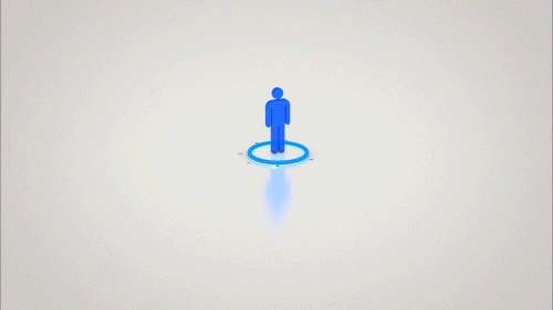 A GIF of blue clip art cartoon men appearing as a network on a blue background.