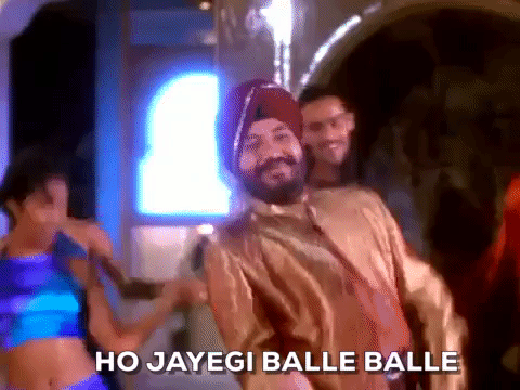 Attribution: [Image description: A man is dancing and singing 'Ho jayegi balle balle'] Via Giphy