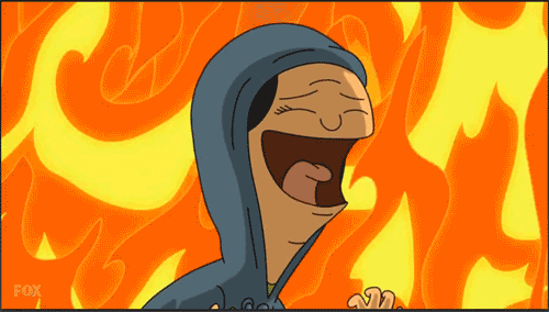 Louise from Bob's Burgers evil laugh with fire behind her