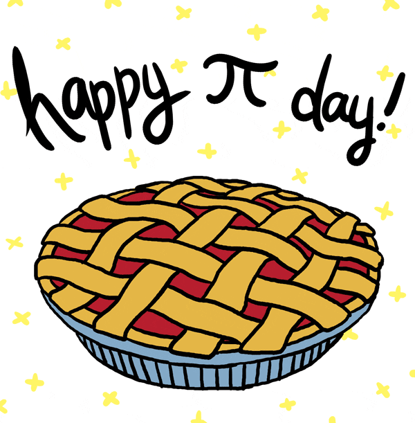 Gif drawing of a pie saving Happy Pi Day around it
