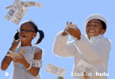 Black-ish kids throw money in the wind