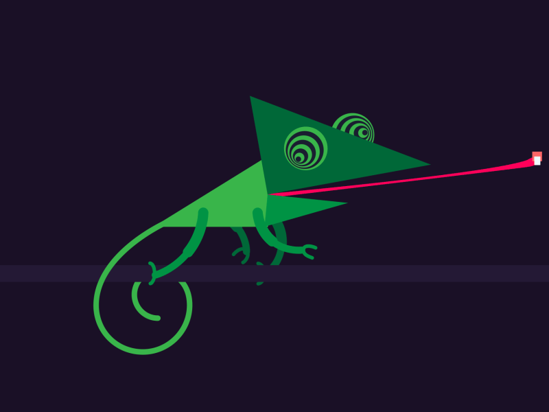 Gif of a graphic chameleon walking 