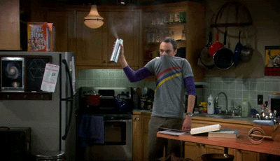 Sheldon sprays Febreze.