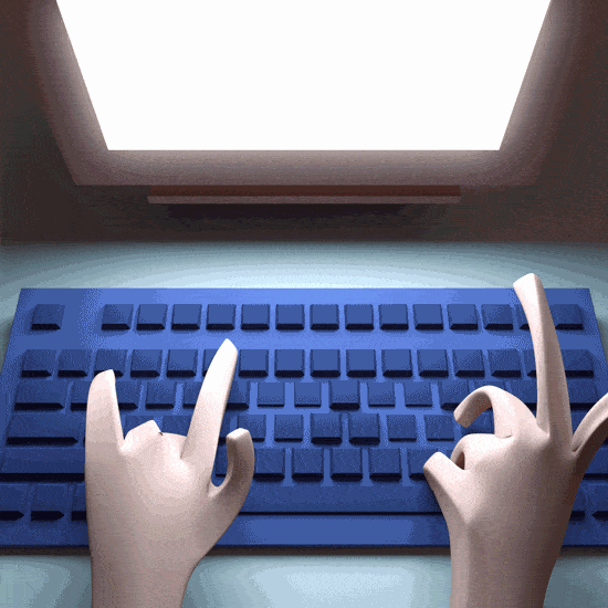 3D rendering of hands typing on a keyboard