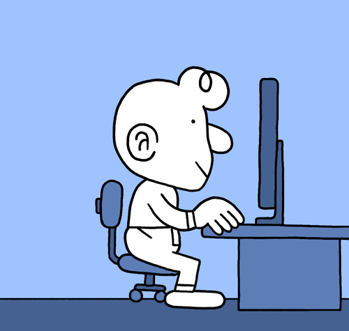 animação de um garotinho usando um computador, quando de repente uma mão em riste sai da tela e dá um soco no rosto do garotinho