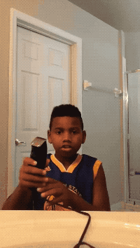 Kid Tries To Cut Hair in funny gifs