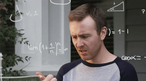 Gif of man counting fingers with equations around him