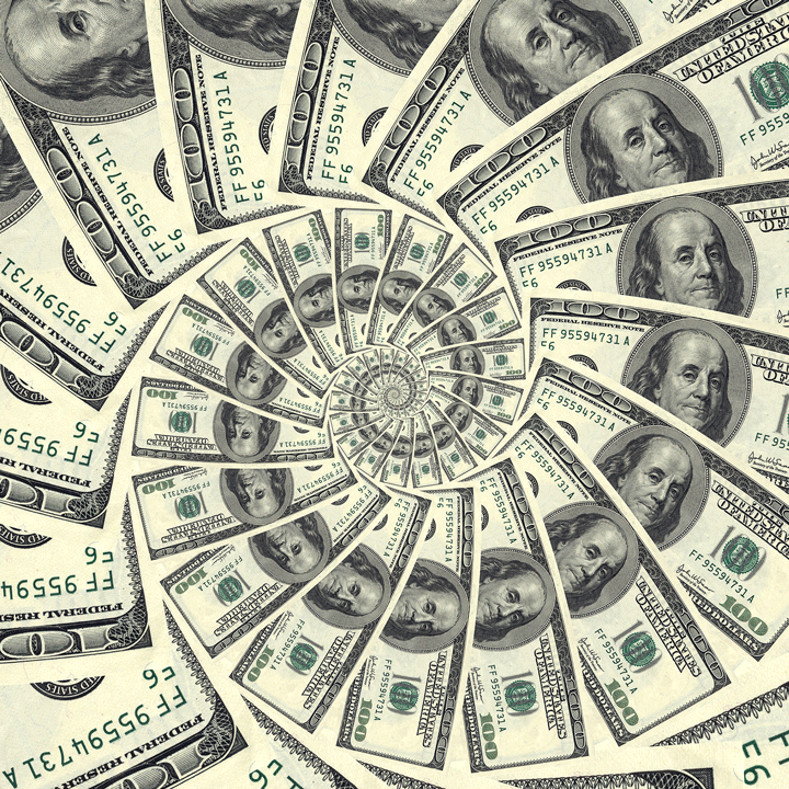 Gif of paper money moving in a circle.