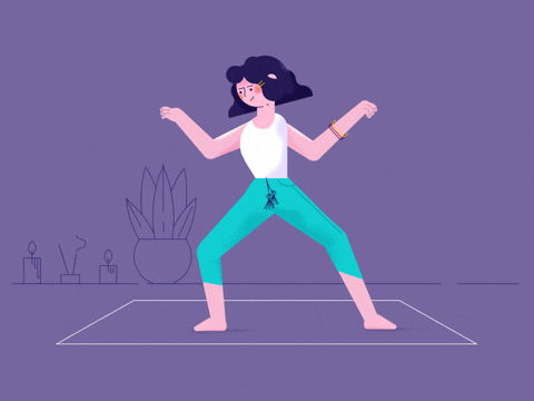gif of a cartoon woman doing stretches 