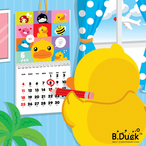Patinho amarelo marcando um dia no calendário da parede