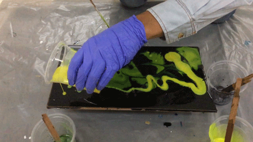 Pouring The Resin Mixed With Water Based Neon Pigment On The Art. GIF - Find & Share on GIPHY