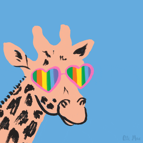 Giraffe with moving rainbow sunglasses gif