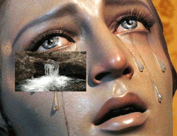 Woman crying with a waterfall for tears