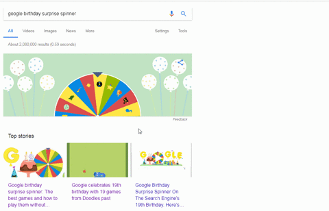 Google birthday surprise spinner