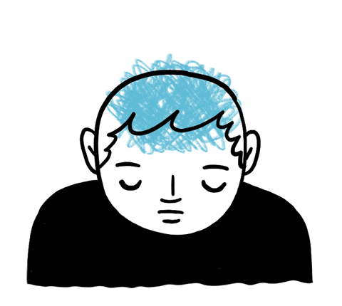 Cartoon image of a sad man with blue brain