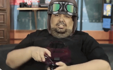 fat man playing video game