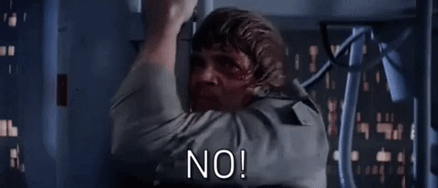 Luke Skywalker creaming, "NO".