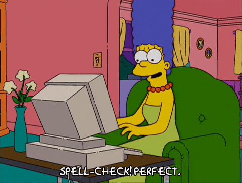 Gif show Marge Simpson using the computer with text 