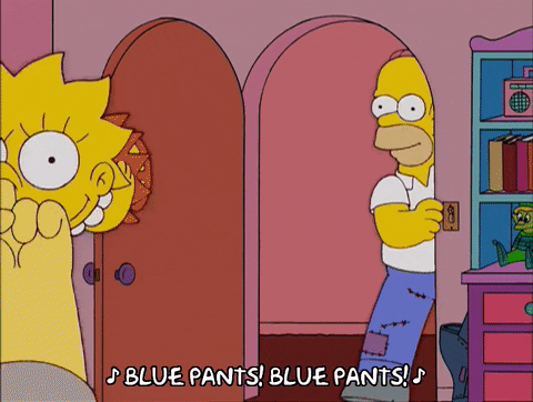 cartoon wearing blue jeans with patches