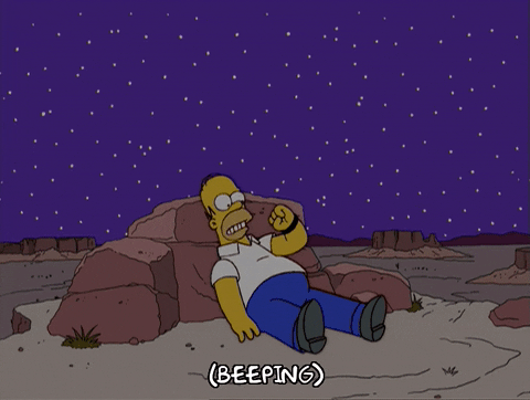 Homer Simpson looking at the stars and checking his watch