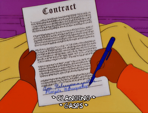 Los Simpsons firmando contrato
