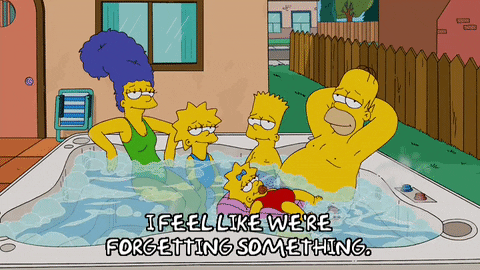 Product maturities: The Simpsons relax in a hot tub and worry they have forgotten something. 