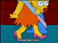 Simpson's character walking in heels and falling