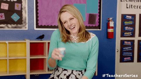 Gif of a teacher drinking from a small Dixie cup