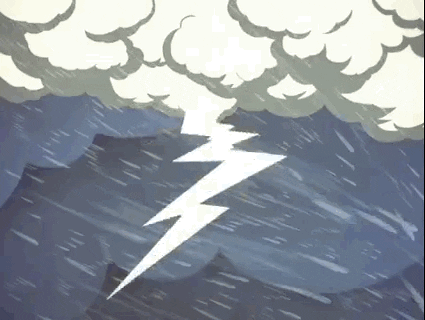 A GIF of a cartoon thunderstorm with lightning.